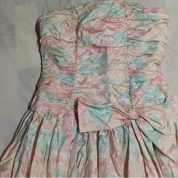 Vintage 80s Dance Allure Alfred Angelo Pastel Floral Strapless Dress ILGWU - Picture 3 of 13